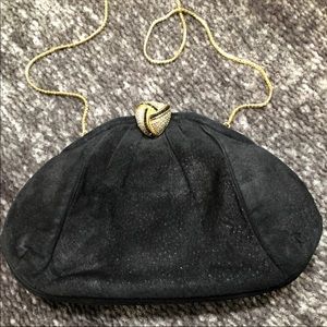Vintage Judith Leiber New York Black Evening Purse w/ 20” Gold Chain Link Strap